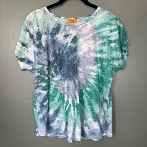 Ruby Rd. Women's Tie Dye Boho Glam Studded Trim T-Shirt - Size Large Petite (PL)